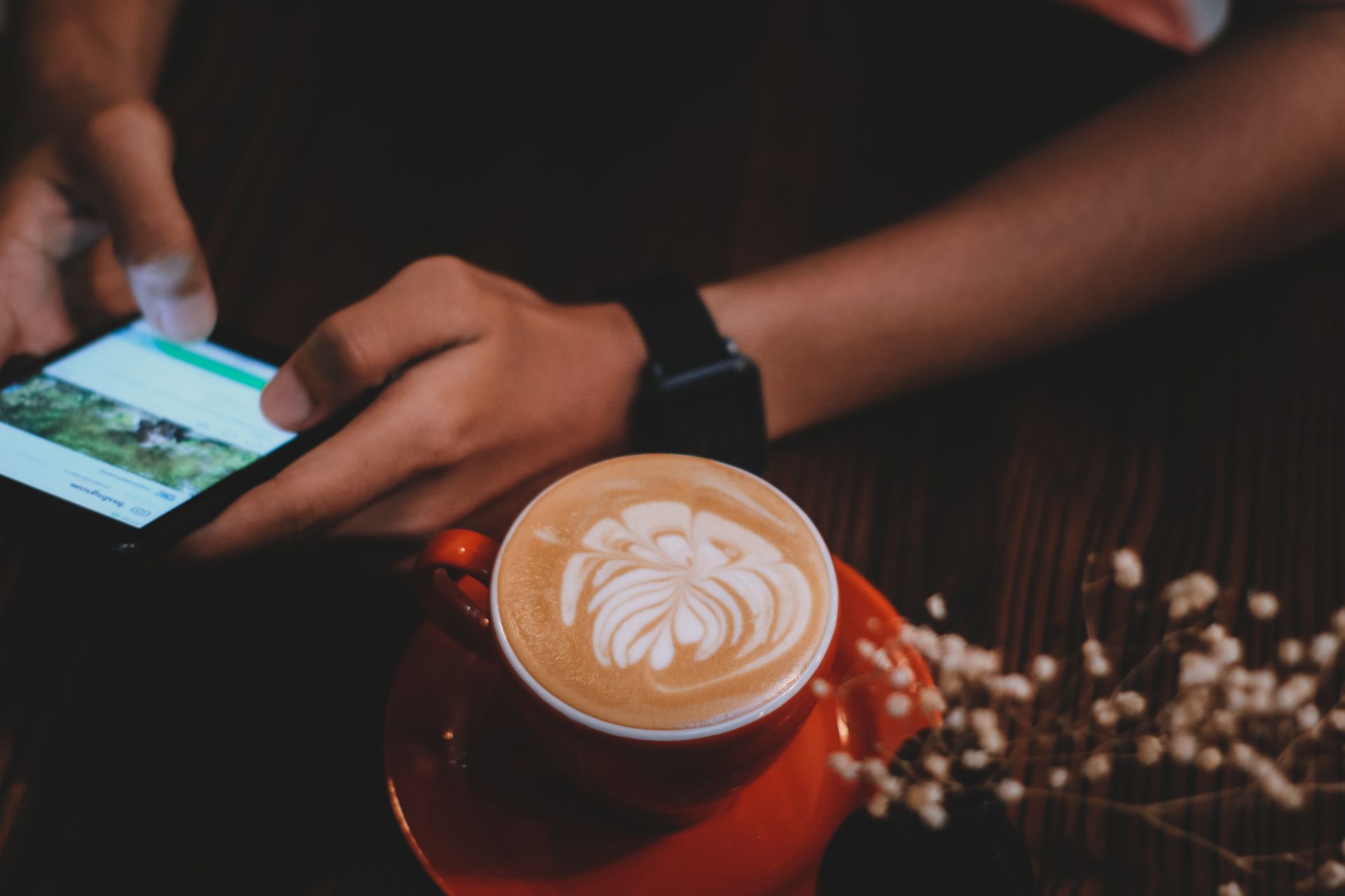 A café table with a QR code card ready to scan